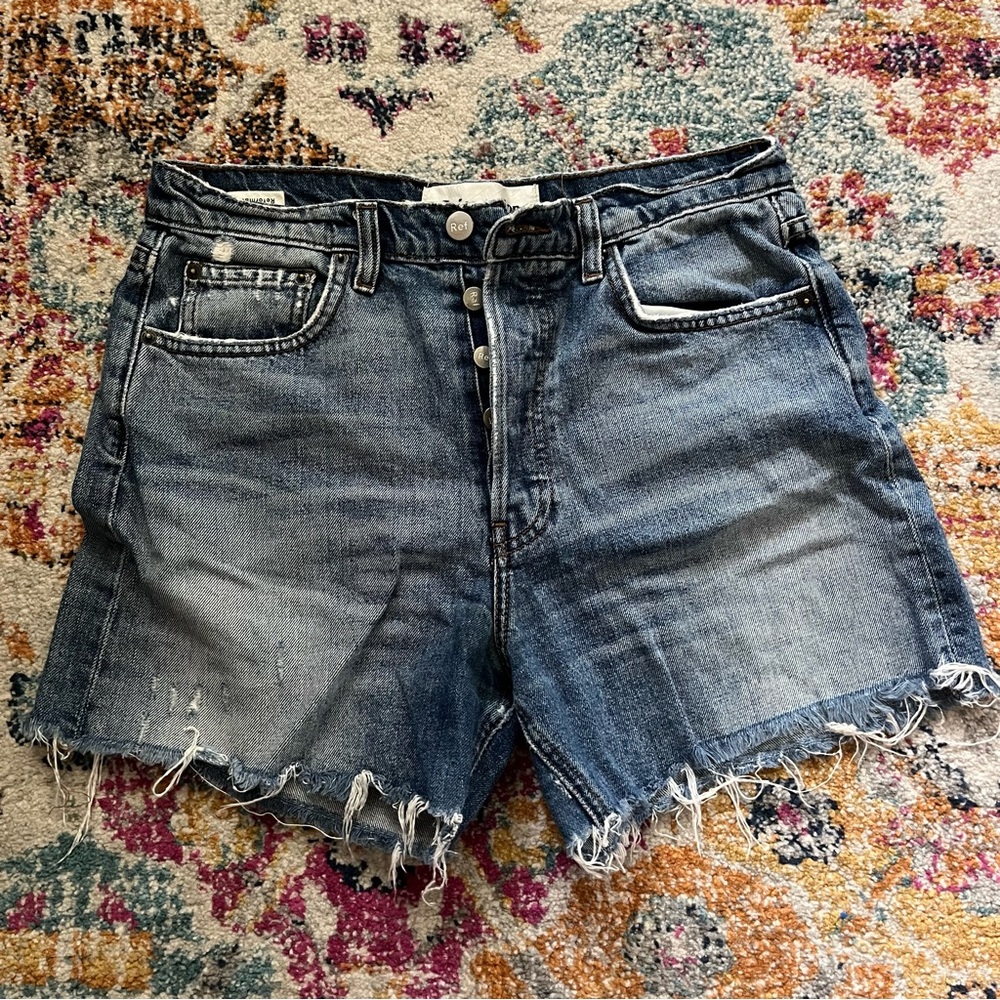 Reformation Denim Shorts Distressed Hem 27